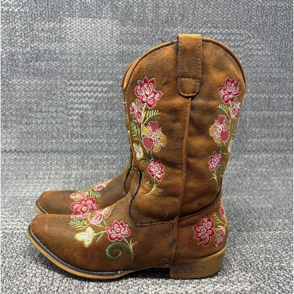 Roper Girls Cowboy Boots Little Kids Size 2 Brown Floral Embroidered Western